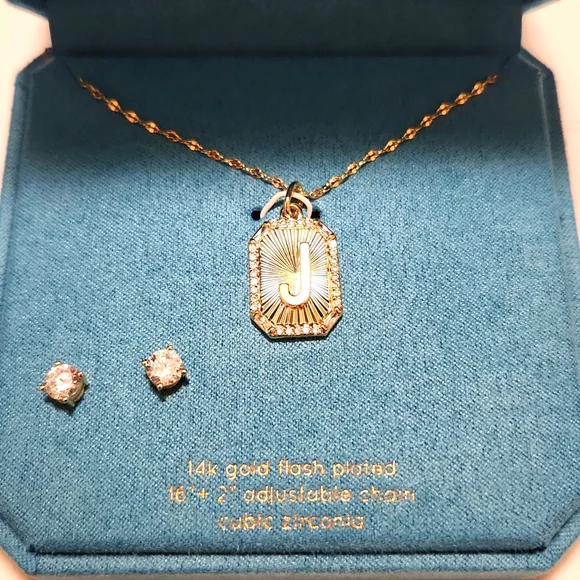Unwritten Initial Necklace and Earring box set - Picture 2 of 6